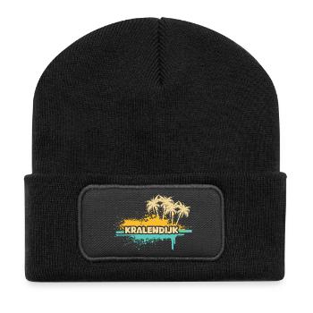 Kralendijk Tropische Palmen Splash - Recycelte Patch Beanie - Schwarz - Vorne
