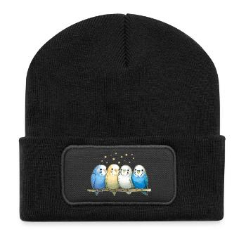 Wellensittiche Gruppe - Recycelte Patch Beanie - Schwarz - Vorne