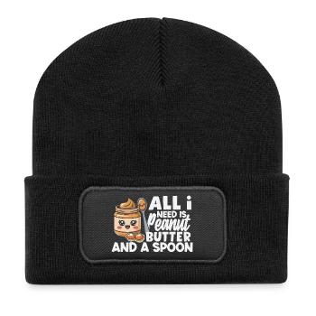 Erdnussbutter & Marmelade Partnerlook Design - Recycelte Patch Beanie - Schwarz - Vorne