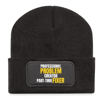 Professioneller Problem-Erfinder Lustiges Arbeitskleidungsdesign - Recycelte Patch Beanie - Dunkelgrau - Vorne