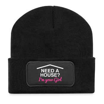 Besoin d’une maison ? Agent immobilier drôle - Beanie recyclé à patch - noir - Devant