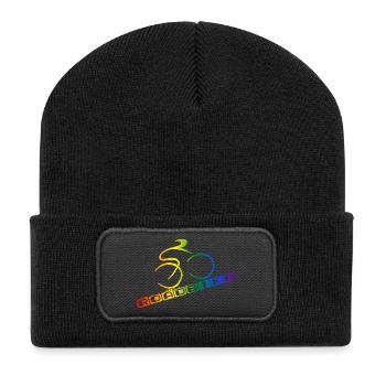 Roadbike Regenbogen Schriftzug - Recycelte Patch Beanie - Schwarz - Vorne