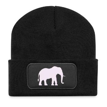 Elefanten-Silhouette Pastellrose - Recycelte Patch Beanie - Schwarz - Vorne