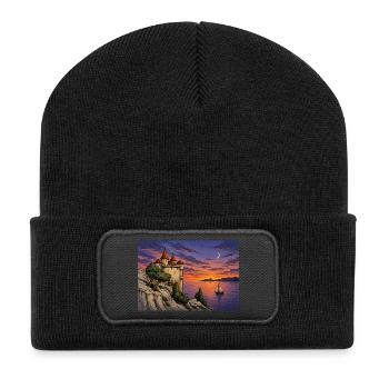 Château au clair de lune près de la mer du Couchant du Soleil - Beanie recyclé à patch - noir - Devant
