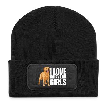 Ich liebe behaarte Labrador-Mädchen Labrador Retriever - Recycelte Patch Beanie - Schwarz - Vorne