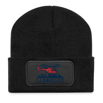Rettungshubschrauber Logo - Recycelte Patch Beanie - Schwarz - Vorne