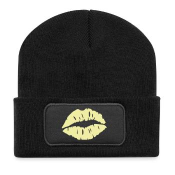 Kussmund Pastell PopArt - Recycelte Patch Beanie - Schwarz - Vorne