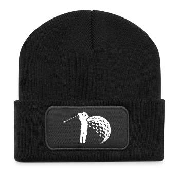 Golf Schwung Silhouette - Recycelte Patch Beanie - Schwarz - Vorne
