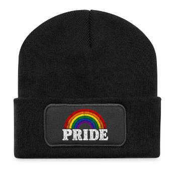 Pride Regenbogen für LGBTQ Fans Retro LQBTQ CSD - Recycelte Patch Beanie - Schwarz - Vorne