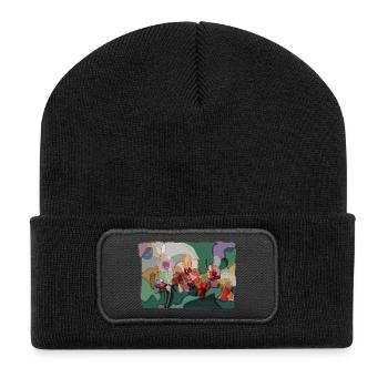 Abstract Orchids | Zen Floral Illustration - Recycled Patch Beanie - black - Front