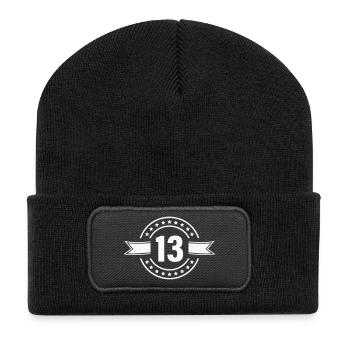 Round 13-star badge with ribbon - Recycled Patch Beanie - black - Front