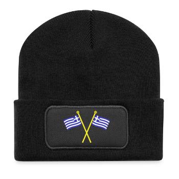 Griechische Flagge - Recycelte Patch Beanie - Schwarz - Vorne
