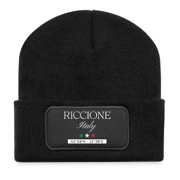 Riccione Italien Souvenir – Reise minimalistisch - Recycelte Patch Beanie - Schwarz - Vorne