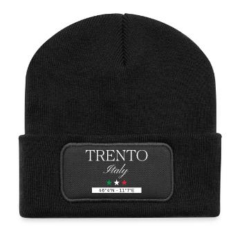 Trient Italien Souvenir – Reise minimalistisch - Recycelte Patch Beanie - Schwarz - Vorne