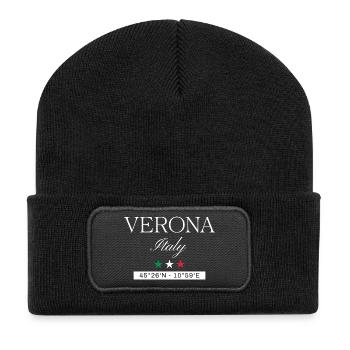 Verona Italien Souvenir – Reise minimalistisch - Recycelte Patch Beanie - Schwarz - Vorne