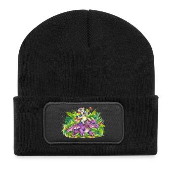 Jungle Fantasie: Einhorn reitet Drache - Recycelte Patch Beanie - Schwarz - Vorne