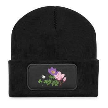 Blumen botanisch Pflanze Design - Recycelte Patch Beanie - Schwarz - Vorne