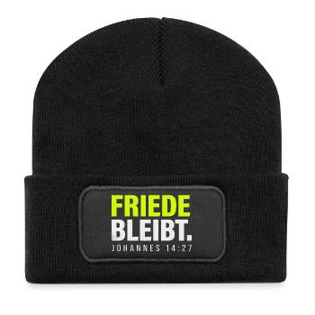 Friede bleibt – Johannes 14,27 - Recycelte Patch Beanie - Schwarz - Vorne