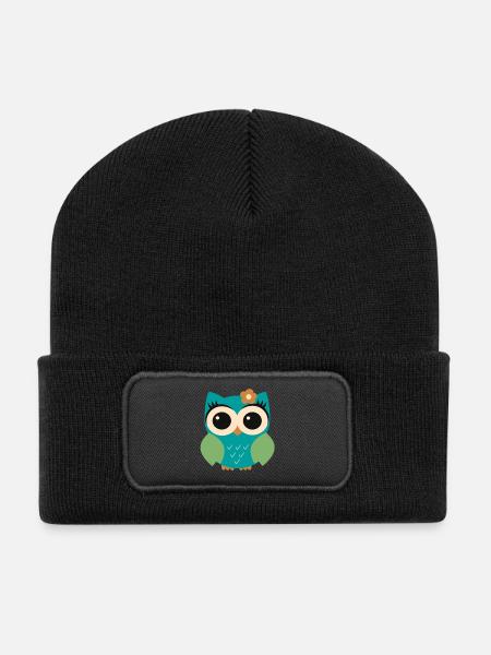 Eule Pauline - Recycelte Patch Beanie - Schwarz