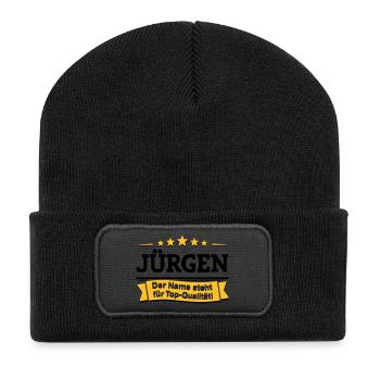 Jürgen – Der Name steht für Top-Qualität! - Recycelte Patch Beanie - Schwarz - Vorne