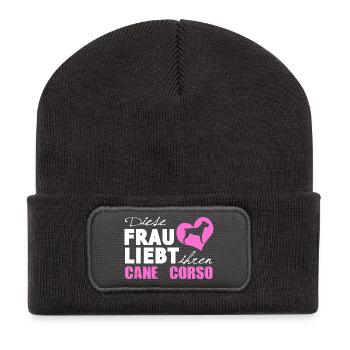Cane Corso - Frau liebt - Recycelte Patch Beanie - Dunkelgrau - Vorne