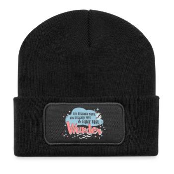 Ein bisschen Mama, bisschen Papa und viel Wunder - Recycelte Patch Beanie - Schwarz - Vorne