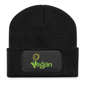 Végétalien, chemise végétalienne de tournesol - Beanie recyclé à patch - noir - Devant