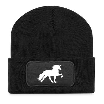 Einhorntoelter weiß - Recycelte Patch Beanie - Schwarz - Vorne