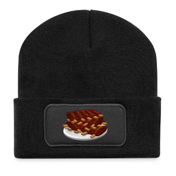 côtes levées nourriture viande de porc - Beanie recyclé à patch - noir - Devant