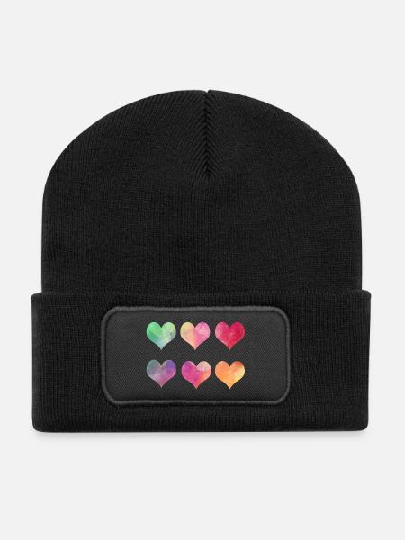 Bunte Herzen - Regenbogen Herzen Valentinstag - Recycelte Patch Beanie - Schwarz