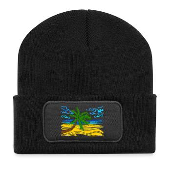 Palme am Strand - Recycelte Patch Beanie - Schwarz - Vorne
