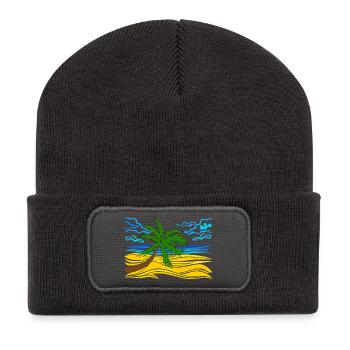 palm tree on the beach - Recycled Patch Beanie - dark grey - Front
