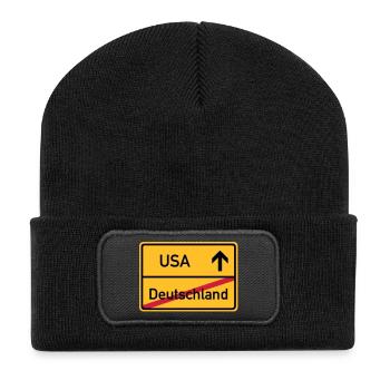 ortsschild_usa__f3 - Recycelte Patch Beanie - Schwarz - Vorne