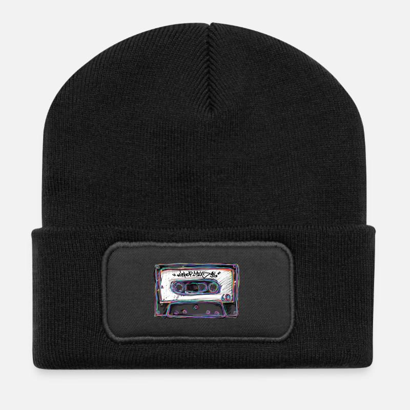 Kassette HipHop 90s - Recycelte Patch Beanie - Schwarz