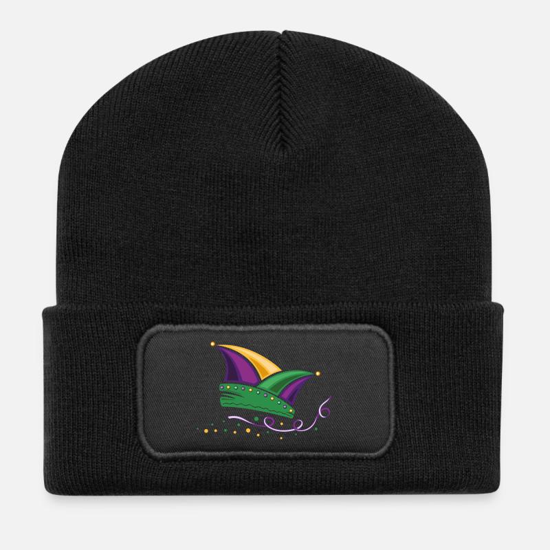 Narrenkappe Mardi Gras New Orleans Karneval - Recycelte Patch Beanie - Schwarz
