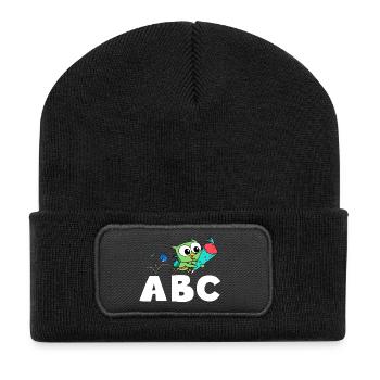Schulanfang für Eule ABC - Recycelte Patch Beanie - Schwarz - Vorne