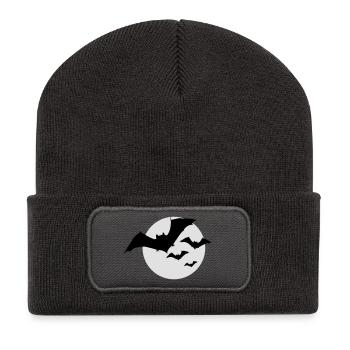 Fledermaus Schwarm Mond Halloween 2c - Recycelte Patch Beanie - Dunkelgrau - Vorne