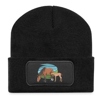 Jument et son poulain - Beanie recyclé à patch - noir - Devant