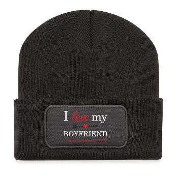 J'aime mon petit ami - Beanie recyclé à patch - charbon - Devant
