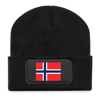Norwegische Flaggenkreuz Design - Recycelte Patch Beanie - Schwarz - Vorne