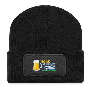 Bier und Märoboter - ein Traum - Recycelte Patch Beanie - Schwarz - Vorne