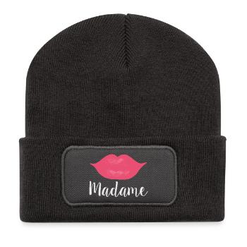 Madame Lips Big white - Recycled Patch Beanie - dark grey - Front
