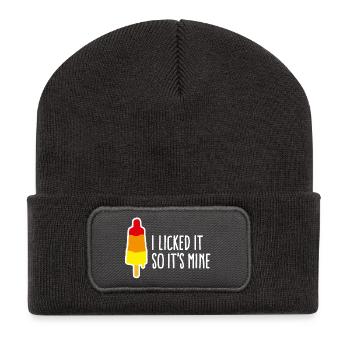 I licked it so it's mine lécher popsicle vilain - Beanie recyclé à patch - charbon - Devant