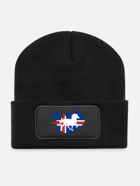 Islandpferd Flagge Isländer Reiten Geschenk - Recycelte Patch Beanie - Schwarz