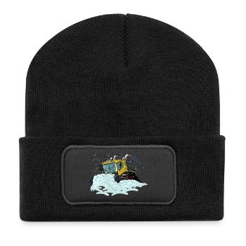 gelbe Schneeschaufel - Recycelte Patch Beanie - Schwarz - Vorne