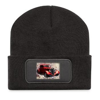 Nostalgisches Altes Amerikanisches Traumauto - Recycelte Patch Beanie - Dunkelgrau - Vorne