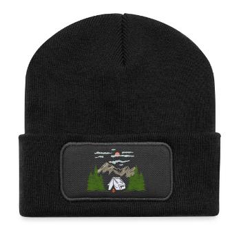 Camping Camping Mountain Theme Cadeau - Beanie recyclé à patch - noir - Devant