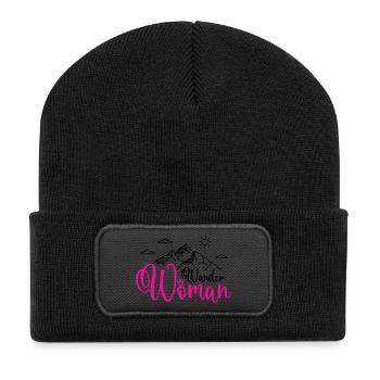 Wander Woman Wanderwoman Wandern Berge - Recycelte Patch Beanie - Schwarz - Vorne