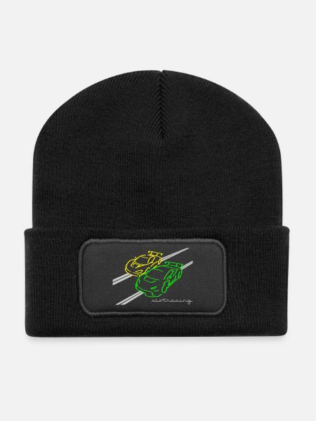 Slotracing 2 cars yellow green - Recycelte Patch Beanie - Schwarz