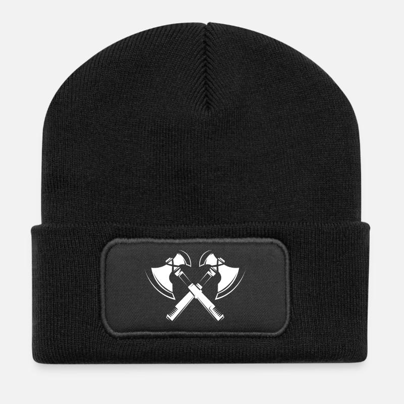 Viking Illustration hache viking icône graphique - Beanie recyclé à patch - noir